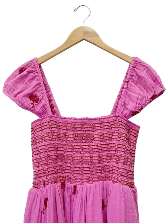 NWT Free People Tory Embroidered Mini Dress Pink Smocked Floral Boho Size Large - Picture 7 of 16